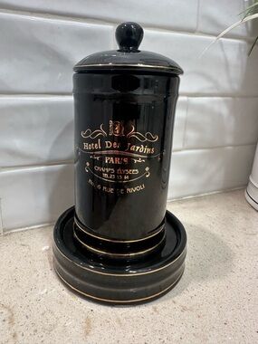 Black Ceramic Canister with Gold Paris Script